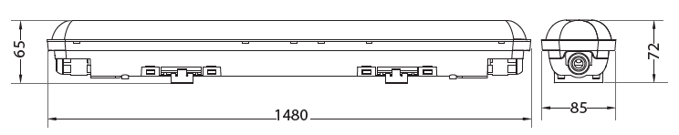 Réglette boitier étanche LED intégrées - Traversant IP65 1500mm - 48W 4000k  4600lm